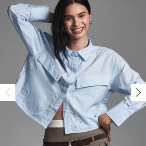 NWT Maeve Patch Pocket cropped button down shirt